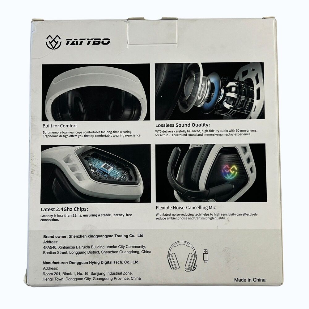 Tatybo WT5 Wireless Gaming Headset White RGB 7.1 Surround Sound PC PS4 PS5 - Picture 9 of 16